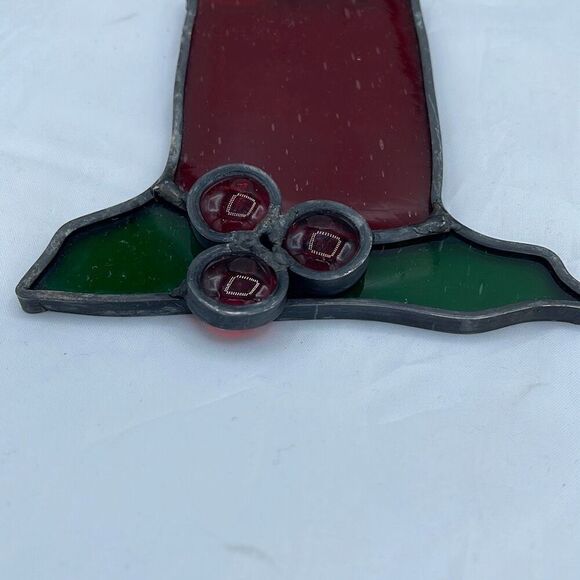 Vintage Christmas stained glass candle with holly sun catcher. - Picture 3 of 6